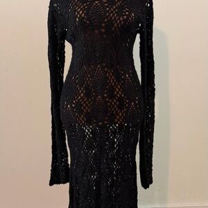Zara Black Crochet Long Sleeve Dress